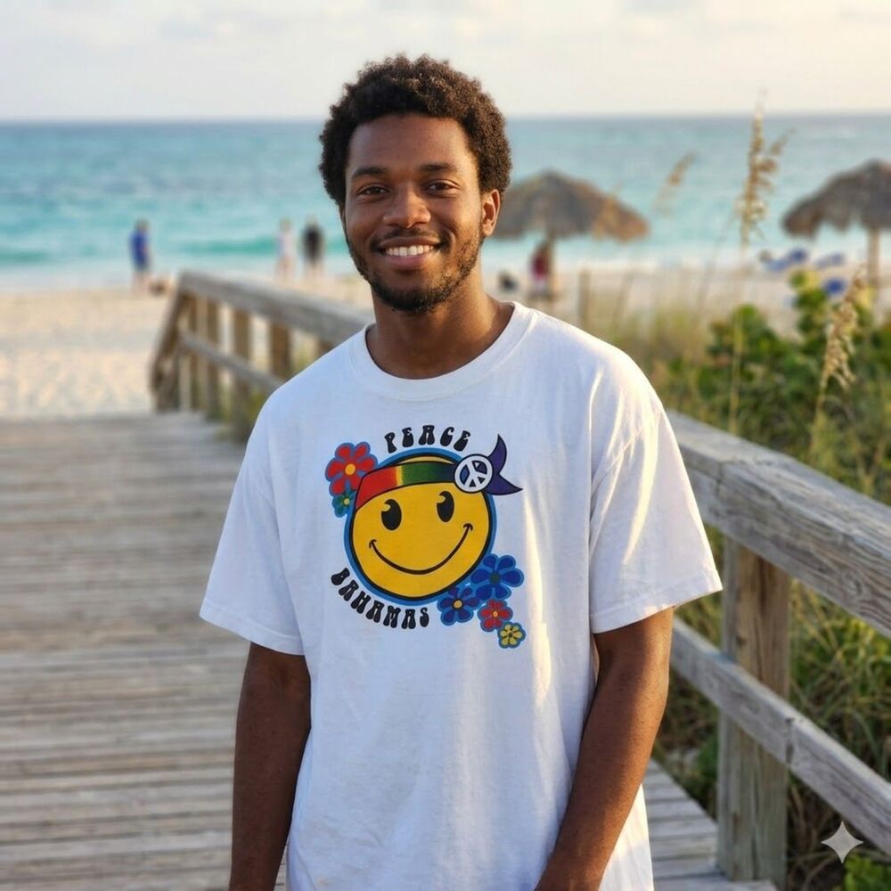 Vintage Smiley Face Peace Sign T Shirt Men's XXL White Cotton Pirate Nautical